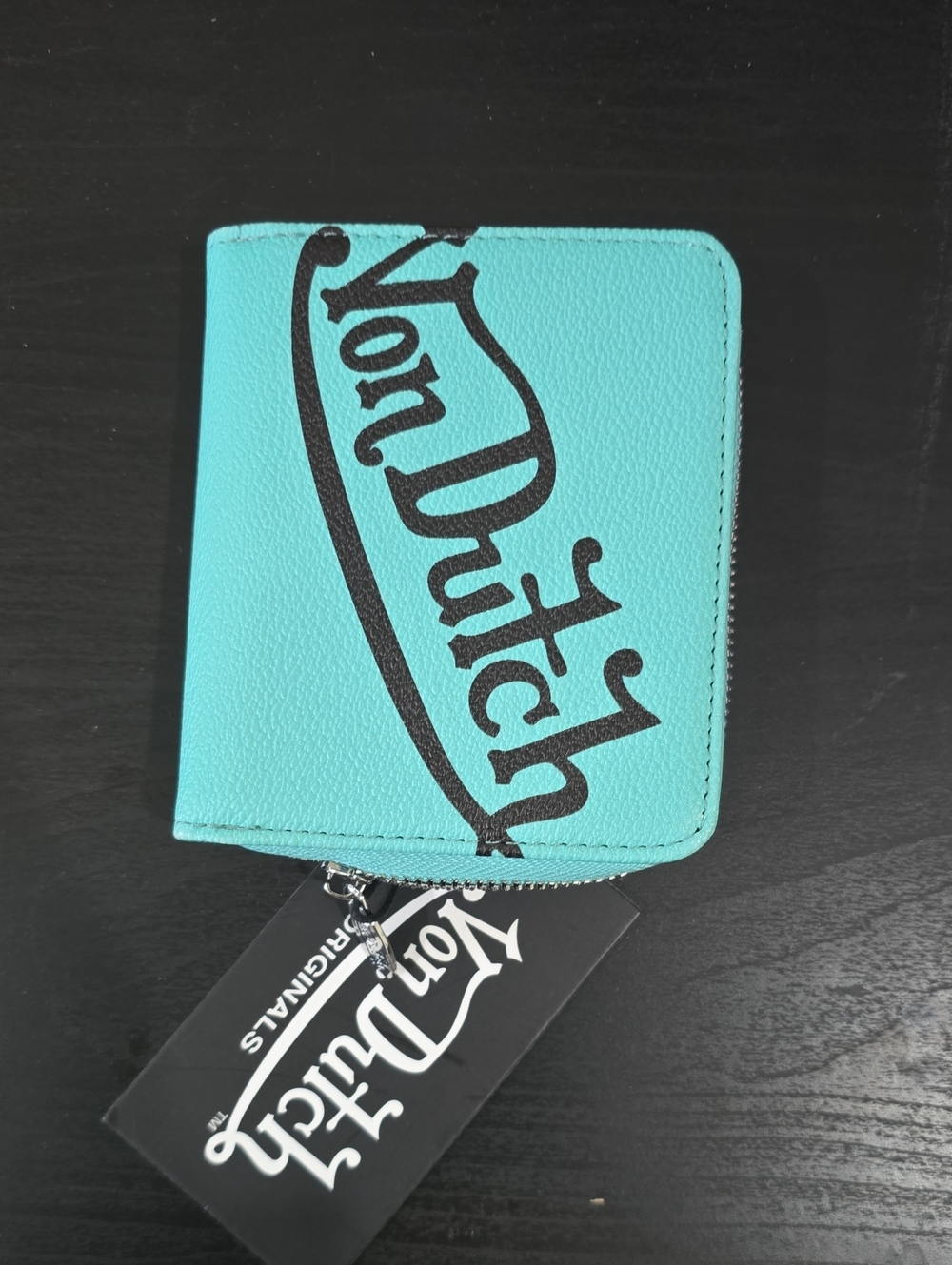 Von Dutch Teal Zip Card Holder with Bold Logo